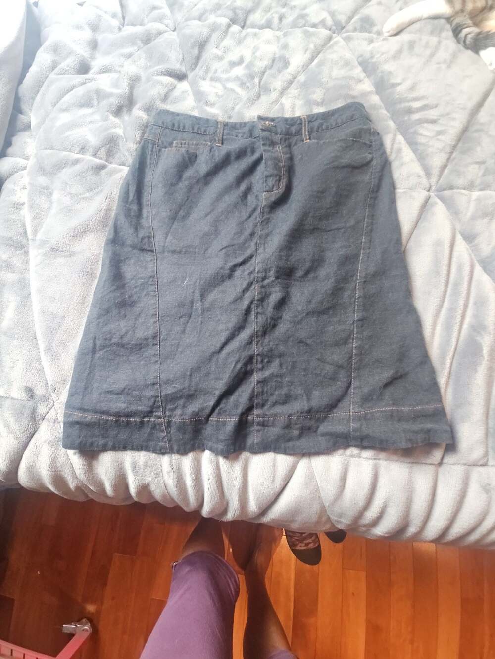 Peruvian Connection Dark Wash Linen-Blend A-Line Skirt
